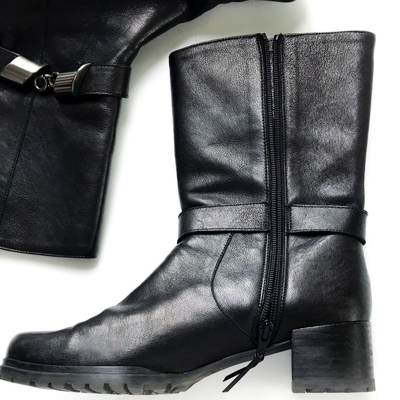 Stuart Weitzman NAPPA Leather SKIPAROUND Mid-Calf Moto Boots RARE - Picture 7 of 11